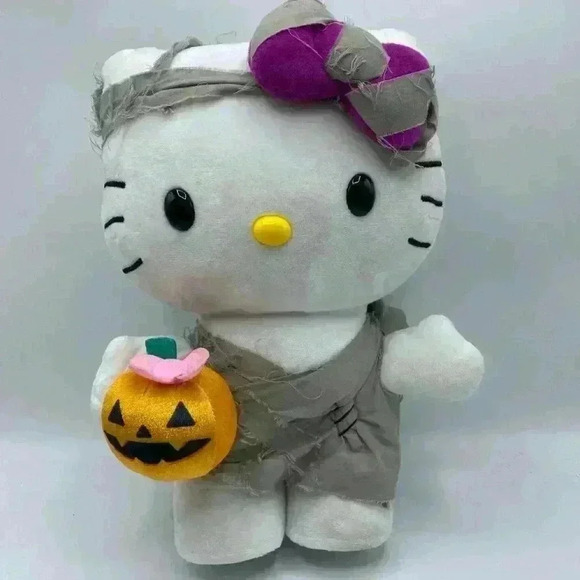 Hello Kitty Animated Halloween Mummy Holding Pumpkin Side Stepper Gemmy - Picture 1 of 5